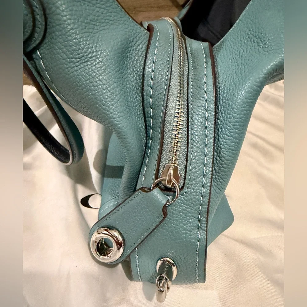 Coach Pebble Leather Shoulder Bag in Teal Blue - Picture 5 of 11